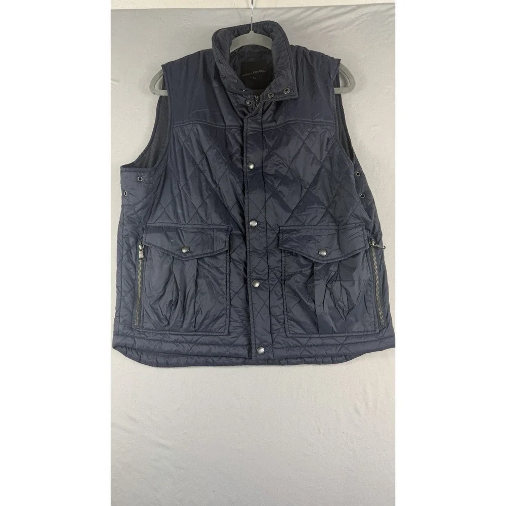 Banana Republic blue sleeveless bubble vest, zip/snap close, men's large